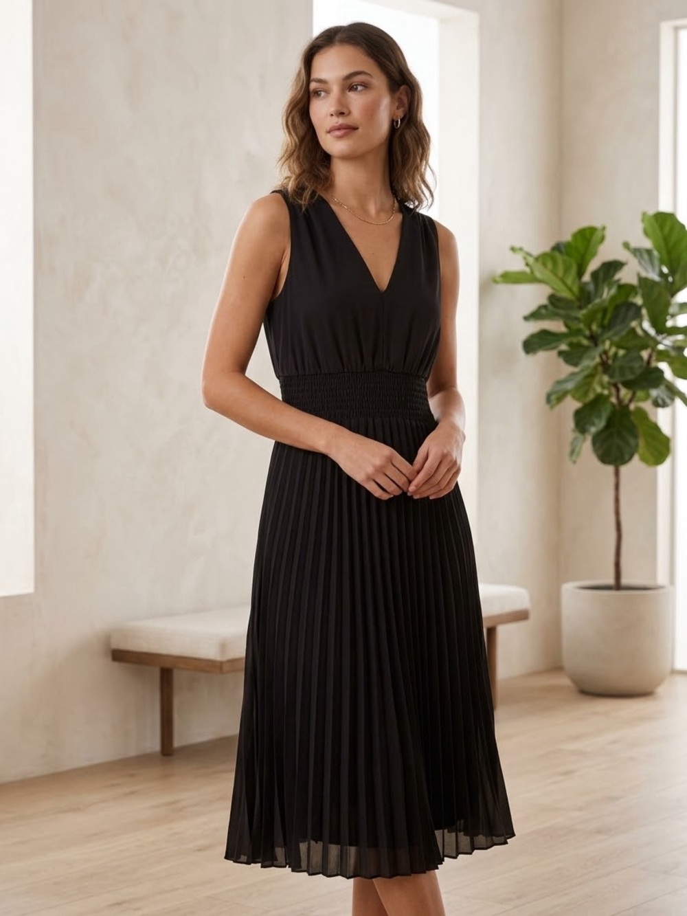 Just... Taylor Black V-Neck Pleated Midi Dress Size 14